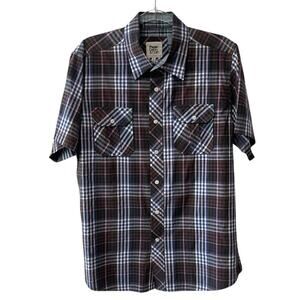 Paper Denim & Cloth Plaid Short Sleeve Collared Front Button Shirt Blue Multi L